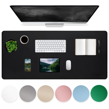 Schreibtischunterlage 80 × 40 cm – rutschfeste Schutzmatte aus elegantem PU-Kunstleder, für Maus und Tastatur, stilvoll und langlebig – Alogy WorkMat™ Schwarz