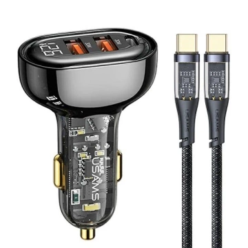 USAMS Ładowarka samochodowa 2xUSB+1xUSB-C 80W Fast Charge + kabel USB-C - USB-C  BXLACCTC01