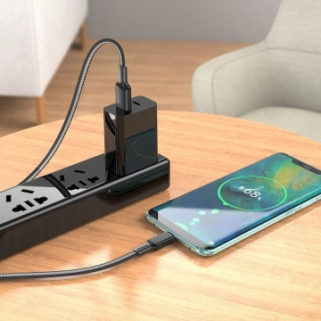 HOCO Kabel USB-A do Typ C X69 1 m Czarno-Biały 3A Nylonowy Oplot