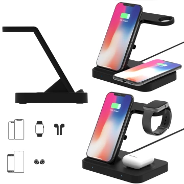 Ładowarka indukcyjna Qi 15W do iPhone Apple Watch AirPods bezprzewodowa 3w1 Stacja dokująca Czarna