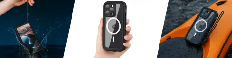 Hülle für iPhone 15 wasserdicht Mag Safe Case gepanzertes wasserdichtes Gehäuse schwarz und grau