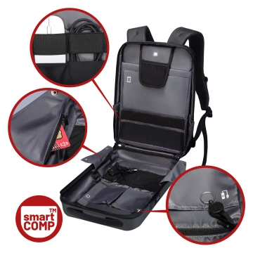 Mark Ryden 17,3"-Laptop-Rucksack, USB-Ladefunktion, wasserdicht, geräumig und praktisch, 180°-Öffnung, Diebstahlsicherung mit TSA-Schloss und Koffergurt, 46 x 31 x 9 cm – Schwarz