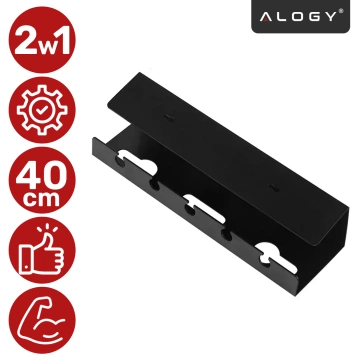 2-in-1 Kabelorganizer zur Untertisch- und Wandmontage, 40 cm, mit Klebestreifen für einen aufgeräumten Schreibtisch, Alogy CableHold™ – Schwarz