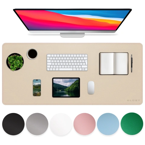 Schreibtischunterlage 80 × 40 cm – rutschfeste Schutzmatte aus elegantem PU-Kunstleder, für Maus und Tastatur, stilvoll und langlebig – Alogy WorkMat™ Beige