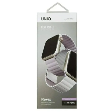 Pasek UNIQ Revix do Apple Watch Series 4/5/6/7/8/SE/SE2/Ultra 42/44/45mm Reversible Magnetic lila-biały/lilac-white
