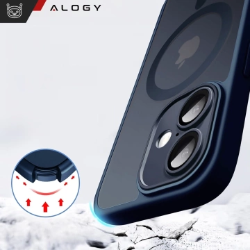 3-in-1 Hybrid-Schutzhüllen-Set mit gehärtetem Glas für Apple iPhone 16, Hybrid-MagSafe-Schutzhülle mit Linsenschutz, Alogy 3-in-1-Hüllen-Set, Marineblau