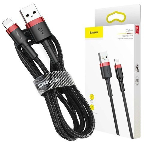 Kabel 2m Baseus Keviar USB Lightning do iPhone iPad iPod 1.5A Czarno-czerwony