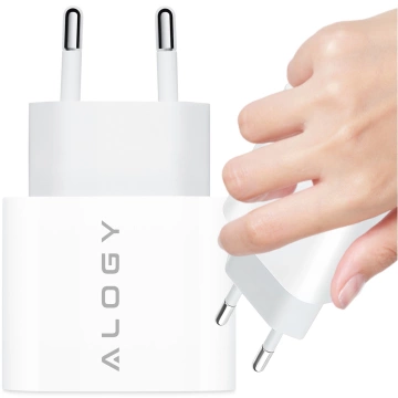 Ładowarka sieciowa szybka 30W USB-C USB typ C GaN PD do iPhone kostka Alogy Biała + Kabel USB-C 1m