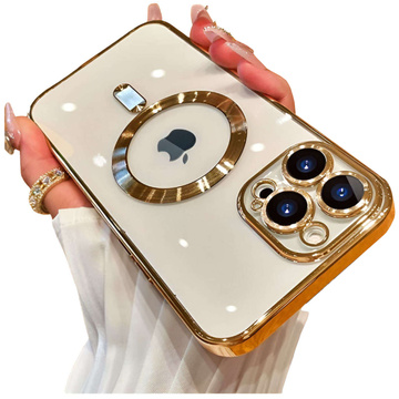MagSafe Hülle für iPhone 13 Pro Alogy Glamour Luxus Ringgehäuse Gold-transparentes Glas