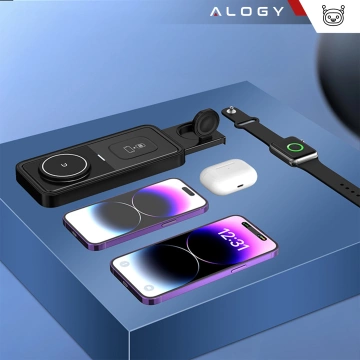 Kabelloses induktives Ladegerät Qi QC 3.0 3in1 Fast für Apple iPhone Airpods Watch Ladestation 15W schwarz