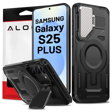 Etui do Samsung Galaxy S25 Plus Case do MagSafe Wzmocniona Pancerna ochrona obiektywów z funkcją podstawki obudowa na telefon Alogy HeavyDuty Mag™️ + Szkło