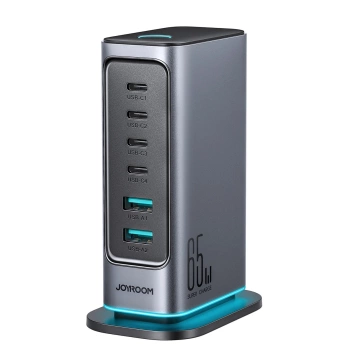Wieloportowa ładowarka Joyroom 65W GaN, 4x USB-C, 2x USB-A, ciemnoszara