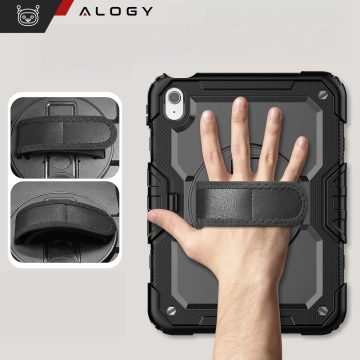 Etui ochronne Alogy Pirate Armor stojak pasek case obudowa do Apple iPad (10 Gen.) 2022 10.9" /  iPad 11 A16 (11. Gen.) 2025 Czarne