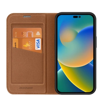 Dux Ducis Skin X2 Hülle für iPhone 14 Pro Max magnetische Flip-Cover braun