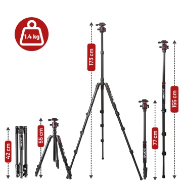 Statyw Profesjonalny 2w1 – Tripod i Monopod do Aparatu i Kamery, Składany z Regulowaną Wysokością i Głowicą Kulową 360°, Stabilny i Lekki, ProStand™ – Czarny