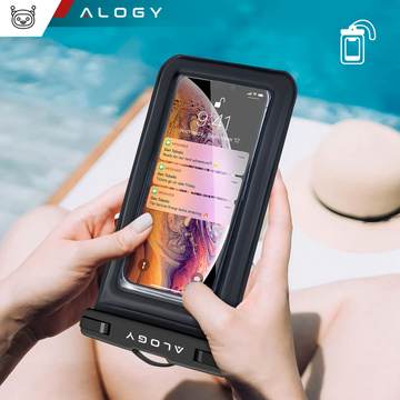 Etui wodoodporne wodoszczelne na telefon do 7.5" wypornościowe na basen kajak Case futerał do wody Alogy Czarne + Etui nerka