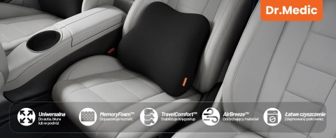  Poduszka do Samochodu pod Plecy Lędźwie DR.MEDIC TravelComfort™ Ergonomiczna poduszka lędźwiowa na fotel krzesło biurowa do auta dla kierowcy pasażera