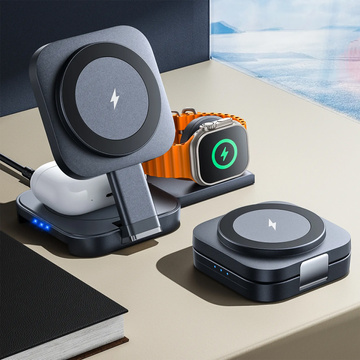 Qi Mag Safe 15W induktives Ladegerät für iPhone Apple Watch AirPods kabellose 3in1 Dockingstation schwarz