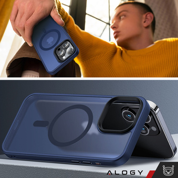 Hülle für iPhone 15 Pro MagSafe Matt Case Cover matt Alogy Ring gepanzerte Handyhülle Marineblau