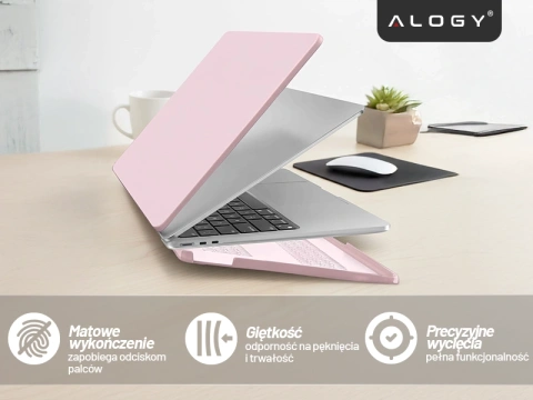 Etui do Apple Macbook Air 15 2023-2025 (M2/M3/M4) – elastyczna, matowa obudowa ochronna, lekka i odporna – Alogy AirGuard™ Różowy