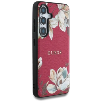 Etui Guess Grained Printed Flower MagSafe do Samsung Galaxy S25 Fuksja