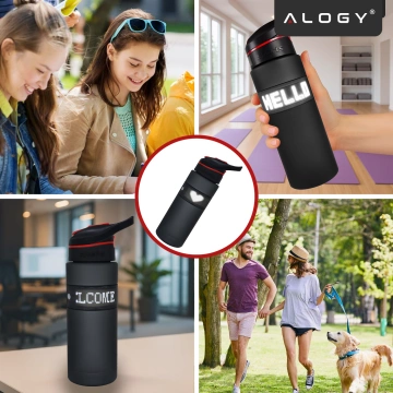 Alogy FitBottle™ 800ml Smart-Trinkflasche mit LED-Display, Bluetooth-Verbindung, Strohhalm, Motivationsfunktion, wiederverwendbar – Schwarz