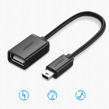 Ugreen US249 Mini-USB-B-auf-USB-A-OTG-Adapter, 10 cm, 480 Mbit/s, Schwarz