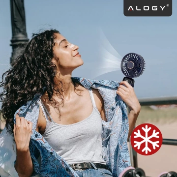Wentylator Wiatrak Ręczny Bezprzewodowy, Przenośny i Biurkowy, z Uchwytem na Telefon, Ładowanie USB-C, Bateria 18650, Alogy CoolBreeze™ – Granatowy