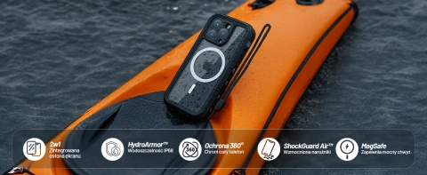 Etui Wodoodporne do Apple iPhone 15 Pro, Pancerna Obudowa 360° z Przezroczystym Tyłem, Kompatybilna z MagSafe, HydroArmor™ IP68 Case – Czarne