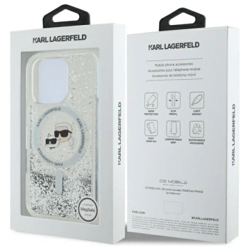 Etui Karl Lagerfeld do iPhone 16 Pro Max 6.9" Magsafe Hardcase Transparent Liquid Glitter Karl&Choupette Head 
