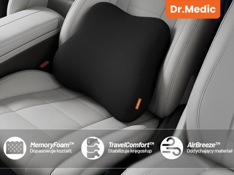  Poduszka do Samochodu pod Plecy Lędźwie DR.MEDIC TravelComfort™ Ergonomiczna poduszka lędźwiowa na fotel krzesło biurowa do auta dla kierowcy pasażera