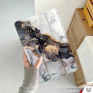 Etui + Szkło do Apple iPad 10.9" gen 10 2022 / iPad 11" gen 11 2025 obudowa na tablet Alogy Book Case Cloudy Marble Marmur