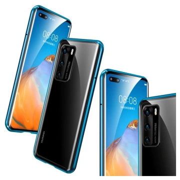 Etui magnetyczne szklane Dr.Fit dwustronne do Huawei P40 Niebieskie
