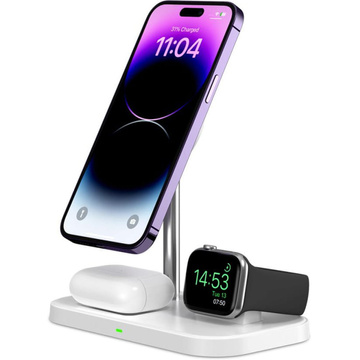 Ładowarka indukcyjna Qi Mag Safe 15W do iPhone Apple Watch AirPods 3w1 bezprzewodowa stojak podstawka biała