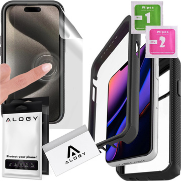 Etui do iPhone 15 Pro Max pancerne obudowa + folia hydrożelowa Case Defense 360 Pro Alogy czarne