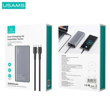 USAMS Powerbank PB59 30000mAh 65W 2xQC3.0 PD Schnellladung Czarny/Schwarz CMXLOGTC01 (US-CD165) Kabel USB-C-USB-C