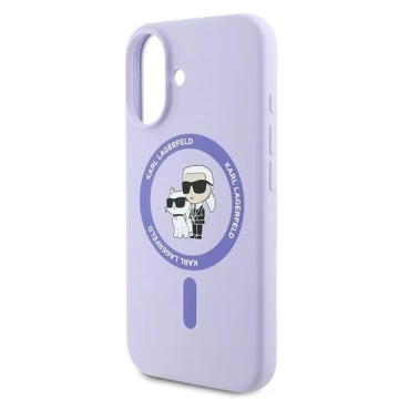Etui Karl Lagerfeld do iPhone 16 6.1" Fioletowy MagSafe Hardcase Silicone Karl&Choupette Ring 