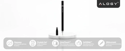 Alogy 2-in-1 kapazitiver Touch-Stift für Telefon-Tablet-Bildschirm mit Stift Schwarz
