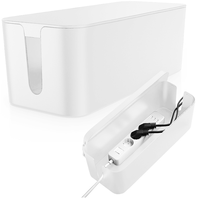 Kabel-Organizer, Schreibtisch-Bodenbehälter für Kabel, Lamellen, Alogy Box M, 31 cm, Weiß