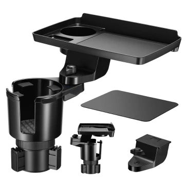 Uchwyt Samochodowy na Kubek i Butelkę Telefon z Obrotowym Stoliczkiem 360°, Mobilny Organizer 2w1, Alogy MultiUse Tray™ – Czarny