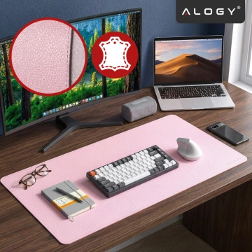 Podkładka na biurko 80×40 cm – antypoślizgowa mata ochronna z eleganckiej ekoskóry PU, pod mysz i klawiaturę, stylowa i trwała – Alogy WorkMat™ Różowa