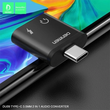 Adapter HF Typ-C Denmen USB-C + Jack 3.5mm Czarny Aluminiowy