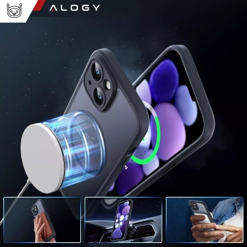 Etui do Apple iPhone 13 obudowa Alogy MagSafe Hybrid Matte Case pokrowiec matowy z ochroną obiektywu czarny + Szkło