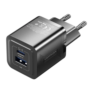 Vention FEQB0-EU USB-C USB-A GaN 30W Wandladegerät Schwarz