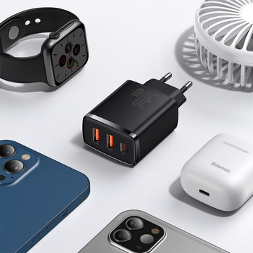 Ładowarka sieciowa Baseus Compact Quick Charger 2xUSB USB-C PD QC 3.0 3A 30W Czarna