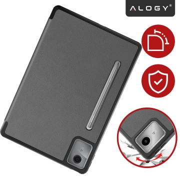 Etui do Lenovo IdeaTab Pro / Pro MT 12.7" TB-373, Ochronne z Klapką i Miejscem na Rysik, Składana Okładka Bumper, Alogy BookGuard™ – Szare + SZKŁO HARTOWANE