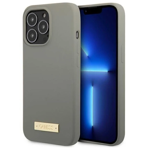 Etui Guess GUHMP13XSPLG  do Apple iPhone 13 Pro Max 6,7" szary/grey hard case Silicone Logo Plate MagSafe