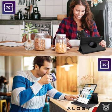 Etui do Samsung Galaxy Tab A9+ Plus 2023 11" (X210/X215/X216) obrotowe pokrowiec obudowa z klapką na tablet Case Alogy Czarne + Szkło 