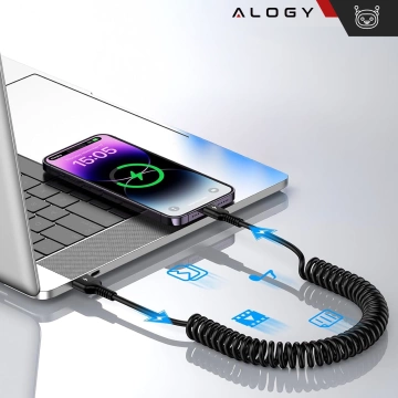 Kabel Alogy do ładowania spiralny samochodowy do iPone 3A 150cm USB A-Lightning czarny