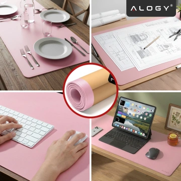 Podkładka na biurko 80×40 cm – antypoślizgowa mata ochronna z eleganckiej ekoskóry PU, pod mysz i klawiaturę, stylowa i trwała – Alogy WorkMat™ Różowa